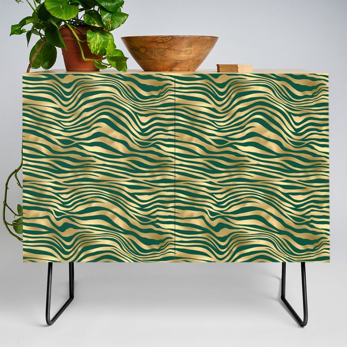 Green Gold Zebra Skin Print Pattern Credenza