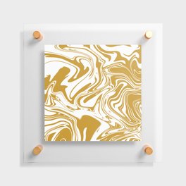 Liquid Contemporary Abstract Yellow Ochre and White Swirls - Retro Liquid Swirl Pattern Floating Acrylic Print