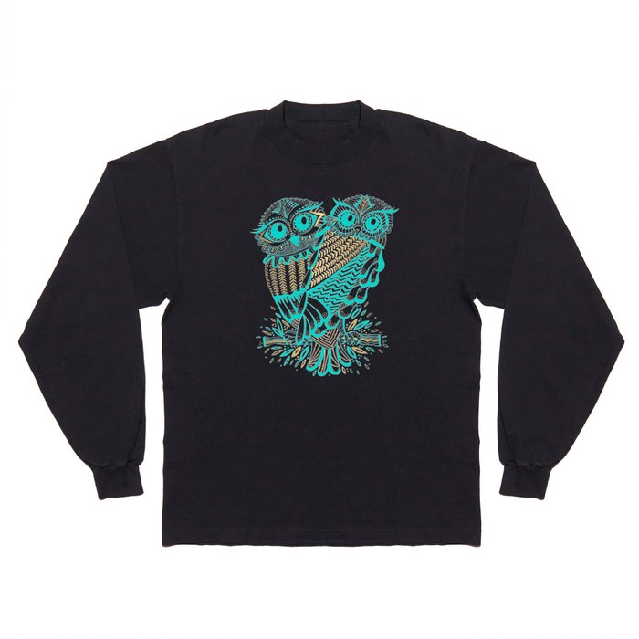 Owls – Turquoise & Gold Long Sleeve T Shirt