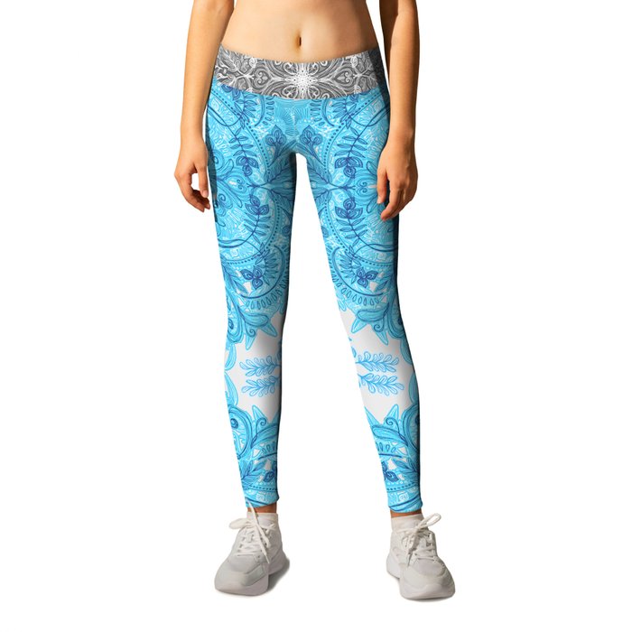 Symmetrical Pattern in Blue and Turquoise Leggings