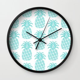 Retro Mid Century Modern Pineapple Pattern 731 Turquoise Wall Clock