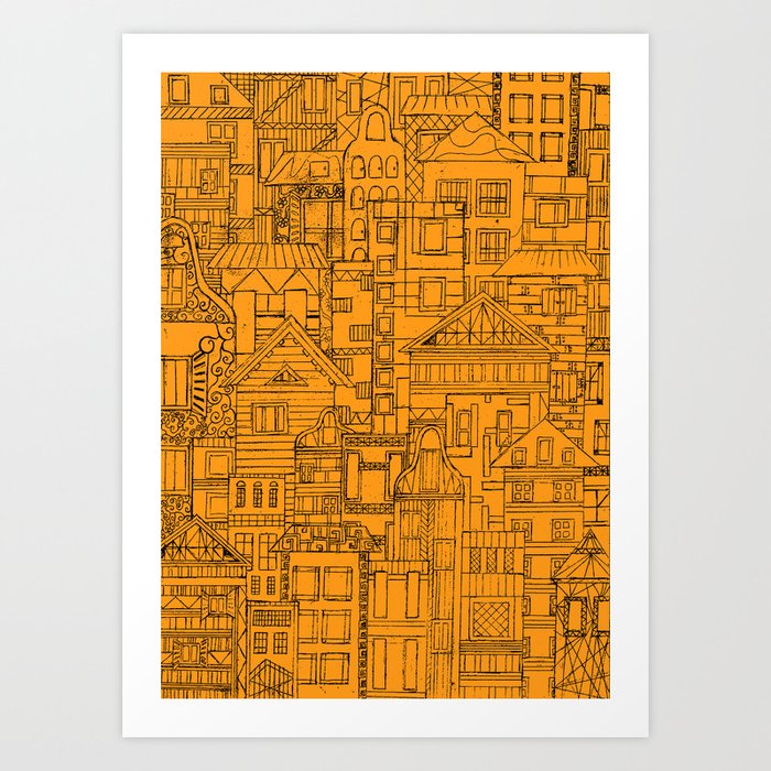 Houses - orange Art Print