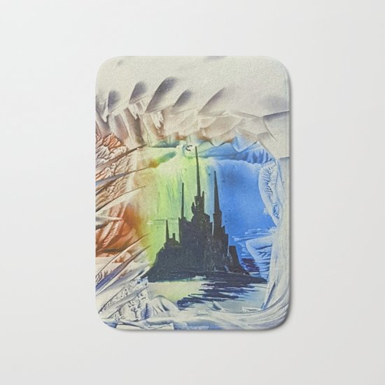 Blue alien cityscape Bath Mat