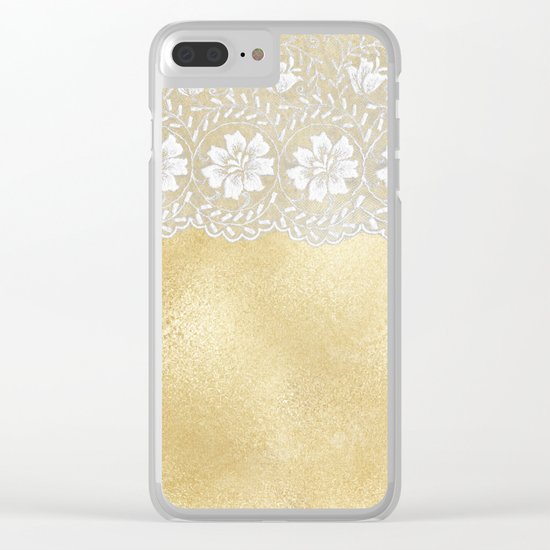 Bridal lace - White floral elegant lace on gold metal backround Clear iPhone Case