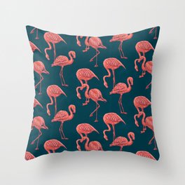 Living coral flamingo pattern  Throw Pillow