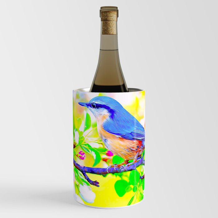Blue Bird On A Branch Of Flowers Wine Chiller