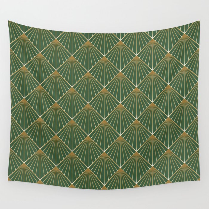 Holiday season golden 20 s Art Deco LIGHT GREEN Wall Tapestry by