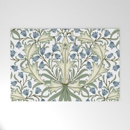 William Morris Vintage Bluebell Floral Blue Green & White  Welcome Mat