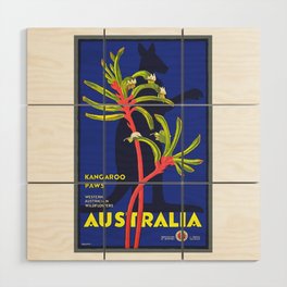 1930 AUSTRALIA Kangaroo Paws Wildflowers Travel Poster Wood Wall Art