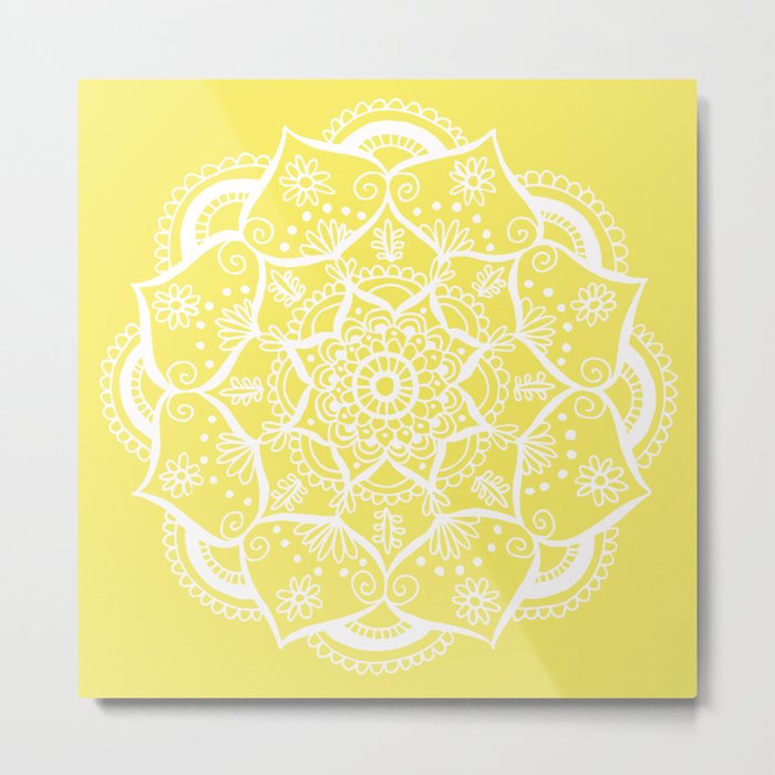 Mellow Yellow Flower Mandala Metal Print