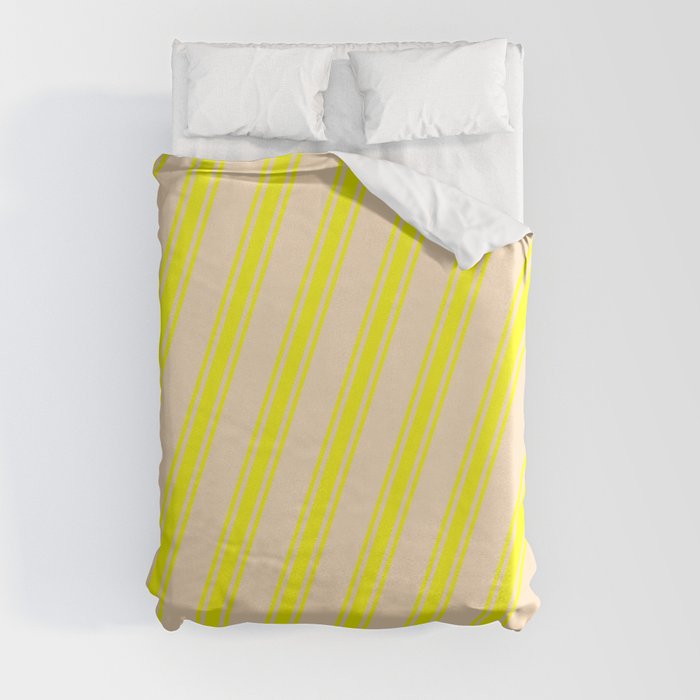 Bisque & Yellow Colored Stripes/Lines Pattern Duvet Cover