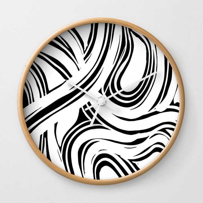 Organic Brush Strokes - Black and White Wall Clock