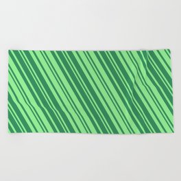 [ Thumbnail: Light Green and Sea Green Colored Lines/Stripes Pattern Beach Towel ]