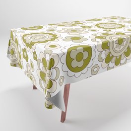 Green 60s 70s Retro Flowers Tablecloth