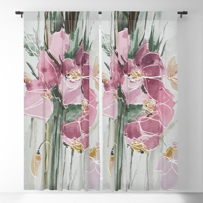 Watercolor Flower with Lineart Blackout Curtain