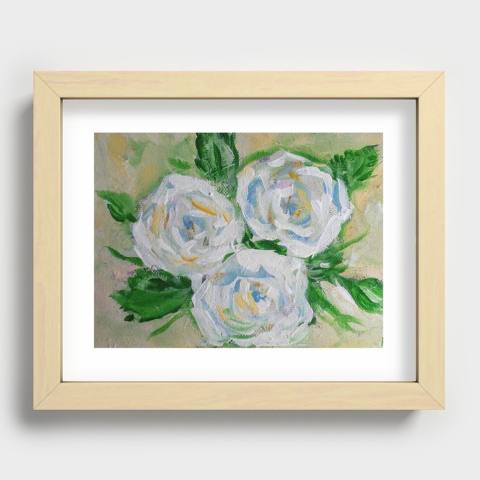 Impressionist White Rose Bouquet  Recessed Framed Print