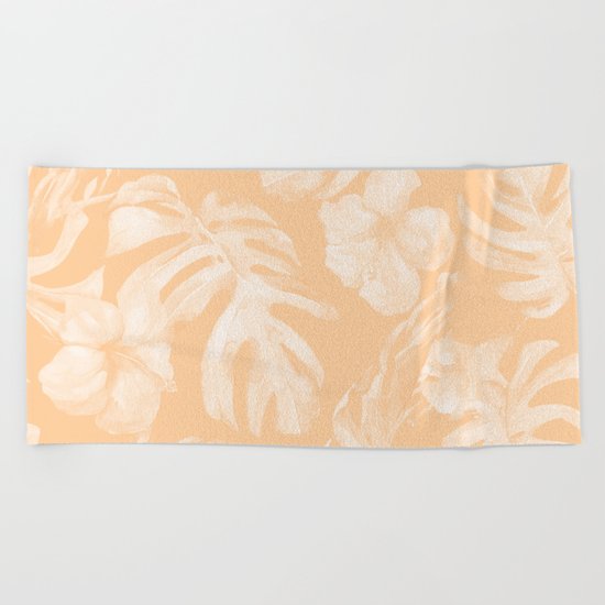 Island Vacation Hibiscus Palm Leaf Coral Mango Orange Beach Towel