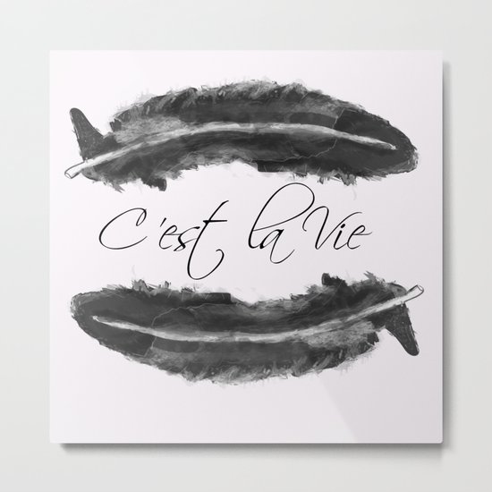 C'est La Vie - Grey Feather Print Metal Print