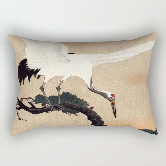 Crane Bird Branch Traditional Japanese Wildlife Rectangular Pillow