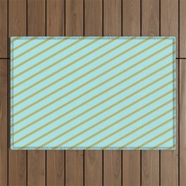 [ Thumbnail: Turquoise and Dark Khaki Colored Striped Pattern Outdoor Rug ]