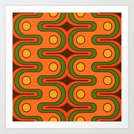 Mid Century Modern Geometric Wave Pattern 624 Orange Green Brown and Yellow Art Print