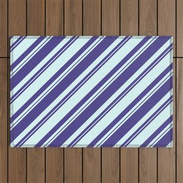 [ Thumbnail: Dark Slate Blue and Light Cyan Colored Lined/Striped Pattern Outdoor Rug ]