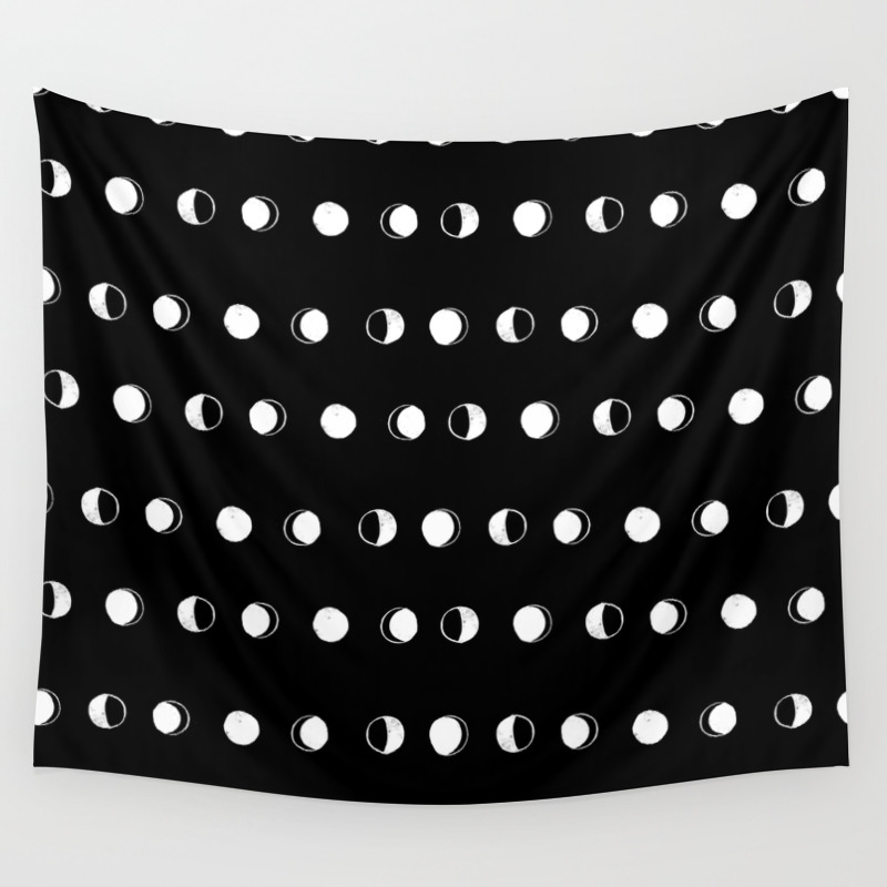 Linocut Moon Phase Black And White Minimal College Dorm Decor