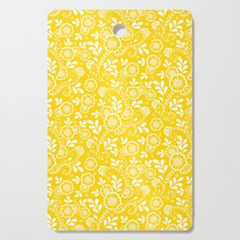 Yellow And White Eastern Floral Pattern Cutting Board