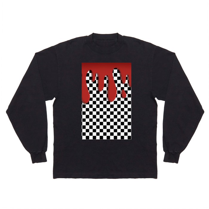 Red Drip on Squares Long Sleeve T Shirt