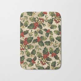 Gold and Red Holly Berrys Bath Mat | Joy, Holly, Christmas, Green, Festive, Holiday, Merry, Winter, Graphicdesign, Digital 