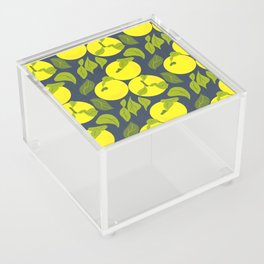 Mid-Century Modern Yellow Yuzu Fruit On Navy Acrylic Box