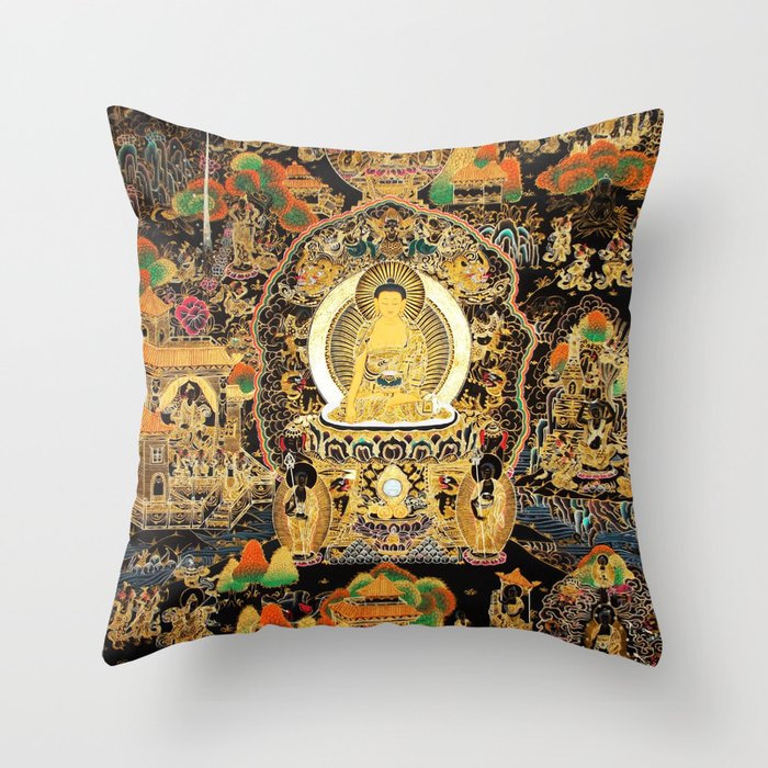 Gold Buddha Life Autumn Thangka Throw Pillow