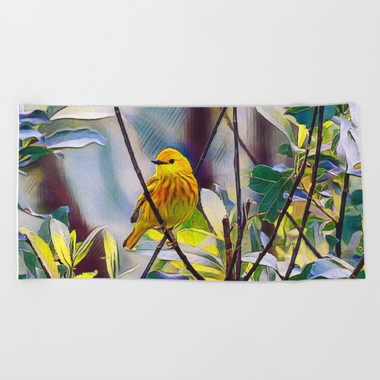 Sweet Yellow Warbler Beach Towel