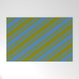 [ Thumbnail: Blue and Green Colored Striped Pattern Welcome Mat ]