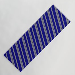 [ Thumbnail: Gray and Blue Colored Striped/Lined Pattern Yoga Mat ]