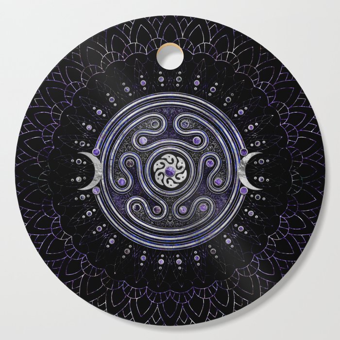 Hecate Wheel Ornament with Amethyst and Silver Cutting Board