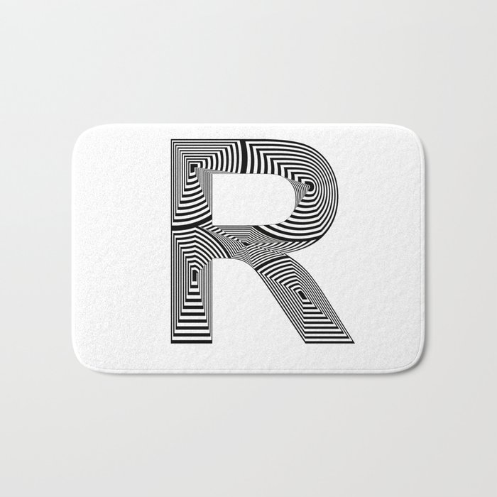 capital letter R in black and white, with lines creating volume effect Bath Mat