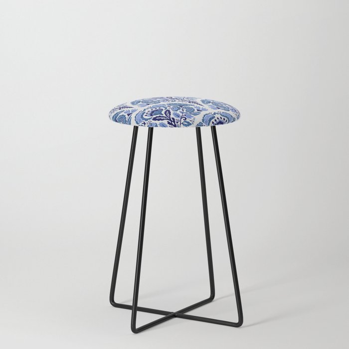 Chinoiserie Damask Porcelain Pattern Counter Stool