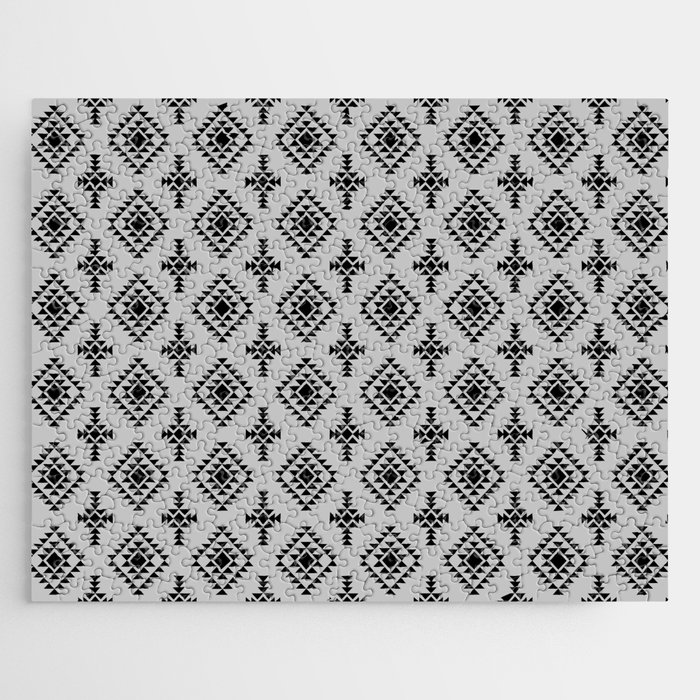 Light Grey and Black Native American Tribal Pattern Jigsaw Puzzle
