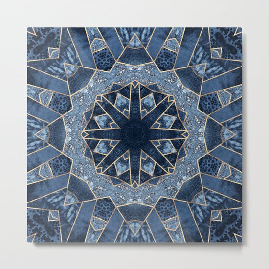 Geometric Blue Mandala Metal Print