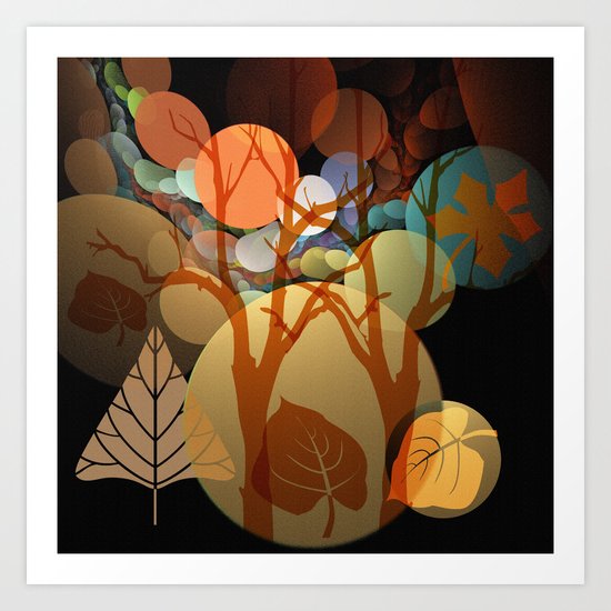 Trees and leaves in sun spots Art Print