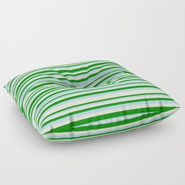 [ Thumbnail: Light Yellow, Green, and Light Blue Colored Lined/Striped Pattern Floor Pillow ]