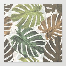 Monstera tropical golden palm leaves Canvas Print