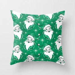 'Tis The Season Retro Santa Green White Pattern Throw Pillow