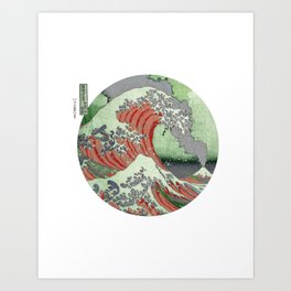 Great Wave Off Kanagawa Mount Fuji Eruption | Orange and Green Minimalist Art Print