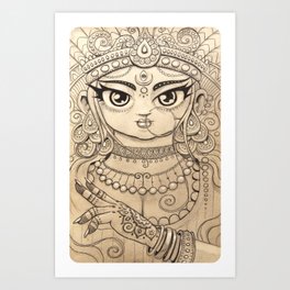 Kālī काली Art Print | Pencil, Goddess, Devi, Sketch, India, Ornaments, Drawing, Hindu, Mahavidya, Woman 