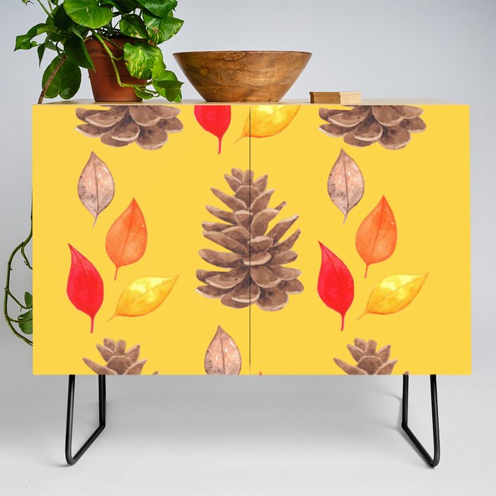 Fall Leaves and Pinecones  Credenza