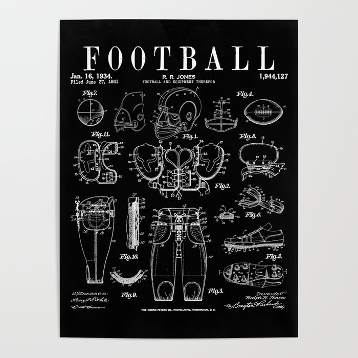American Football Old Vintage Patent Drawing Print Poster