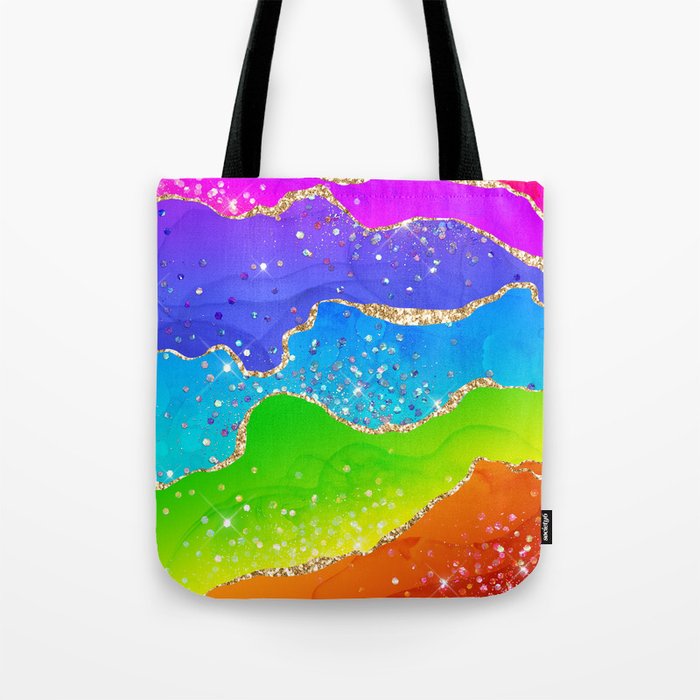 Vibrant Rainbow Glitter Agate Texture 07 Tote Bag