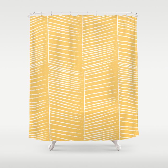 Herringbone Marigold Shower Curtain By Prettyprismatic Society6